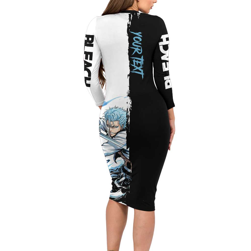 Personalized Grimmjow Jaegerjaquez Long Sleeve Bodycon Dress Ink Splash Anime Brush Style