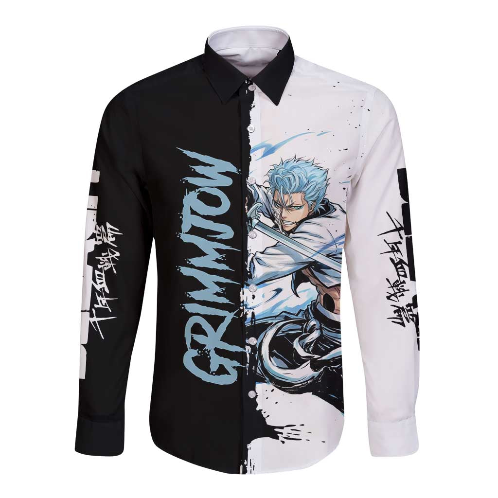 Personalized Grimmjow Jaegerjaquez Long Sleeve Button Shirt Ink Splash Anime Brush Style