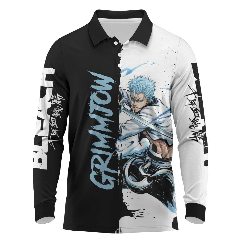 Personalized Grimmjow Jaegerjaquez Long Sleeve Polo Shirt Ink Splash Anime Brush Style