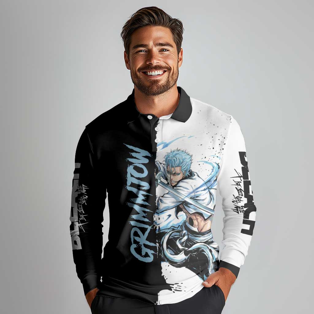 Personalized Grimmjow Jaegerjaquez Long Sleeve Polo Shirt Ink Splash Anime Brush Style