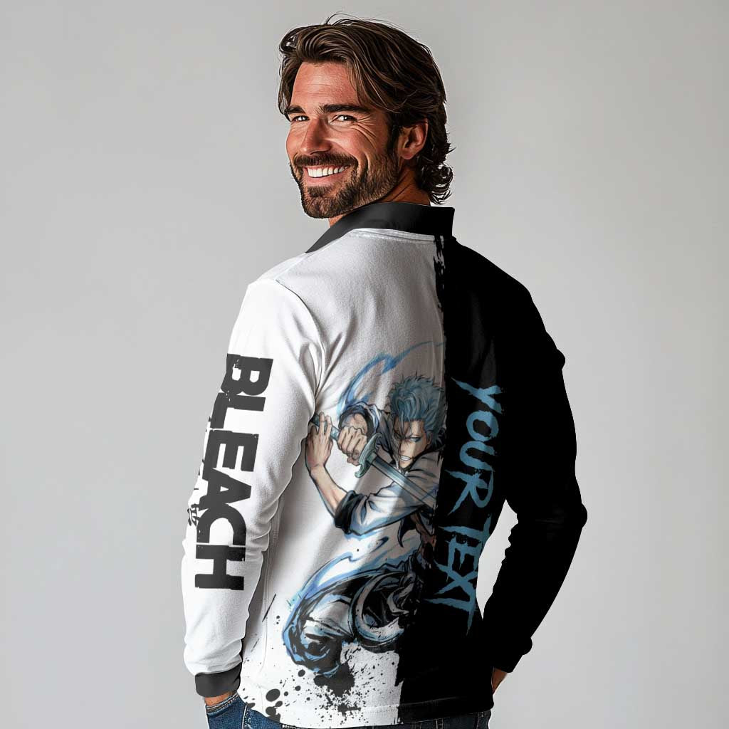 Personalized Grimmjow Jaegerjaquez Long Sleeve Polo Shirt Ink Splash Anime Brush Style