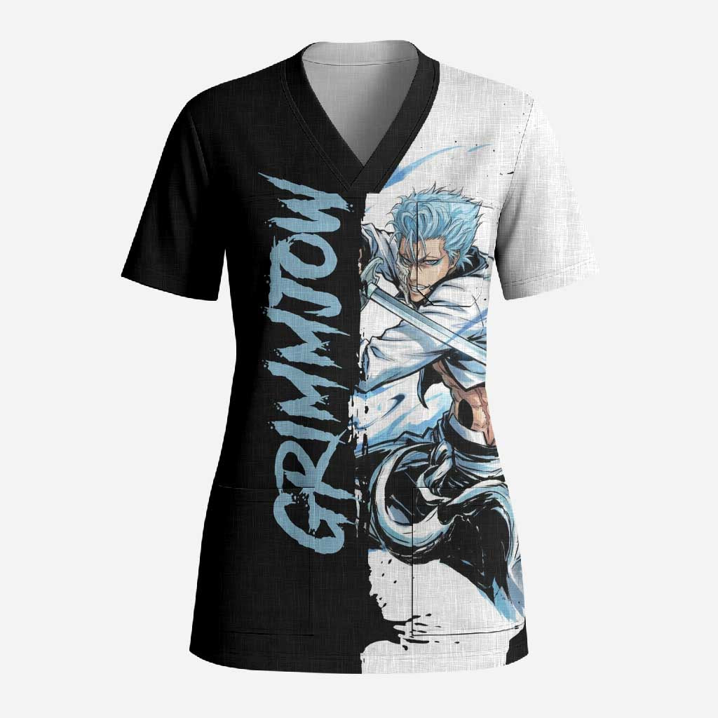 Personalized Grimmjow Jaegerjaquez Scrub Top Ink Splash Anime Brush Style