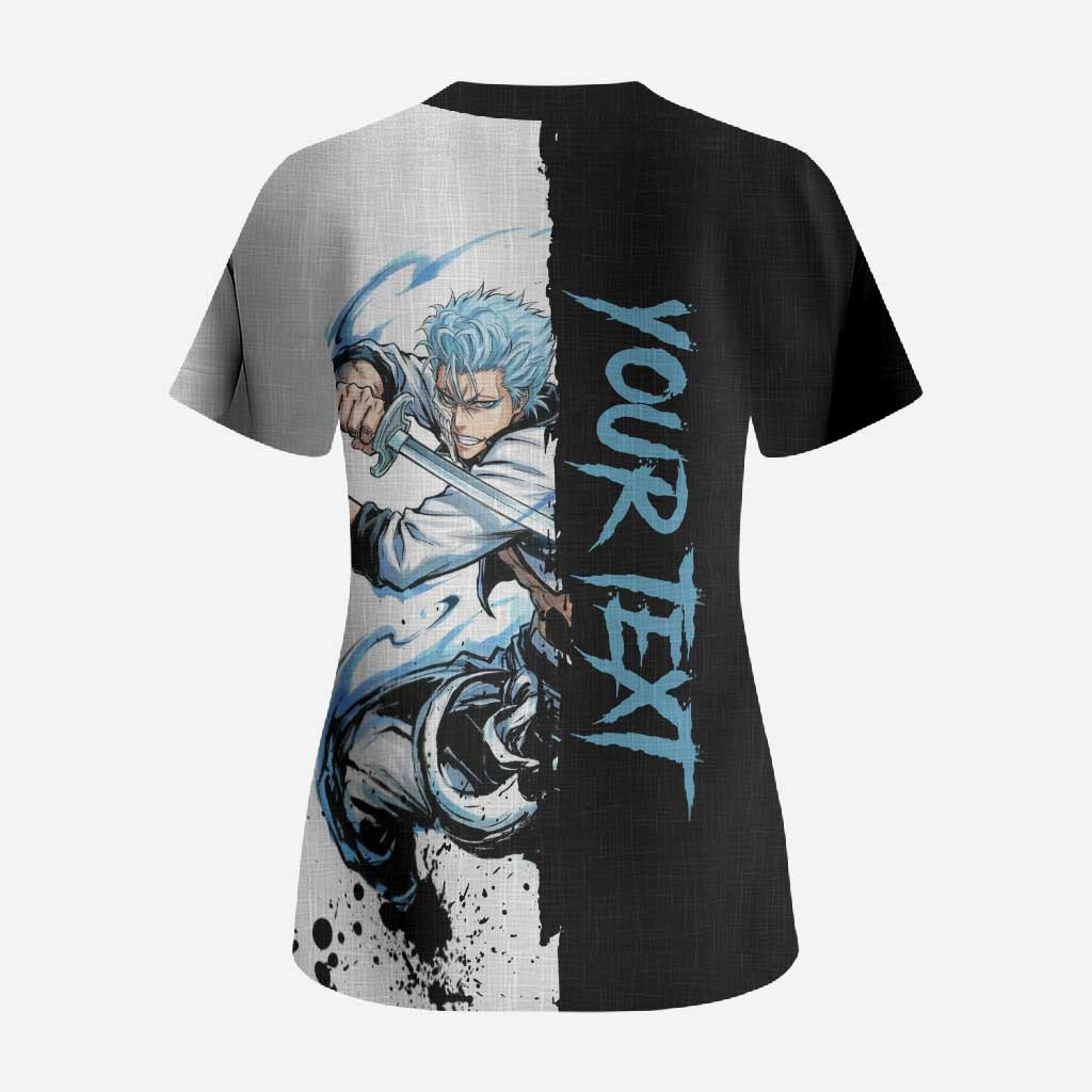 Personalized Grimmjow Jaegerjaquez Scrub Top Ink Splash Anime Brush Style