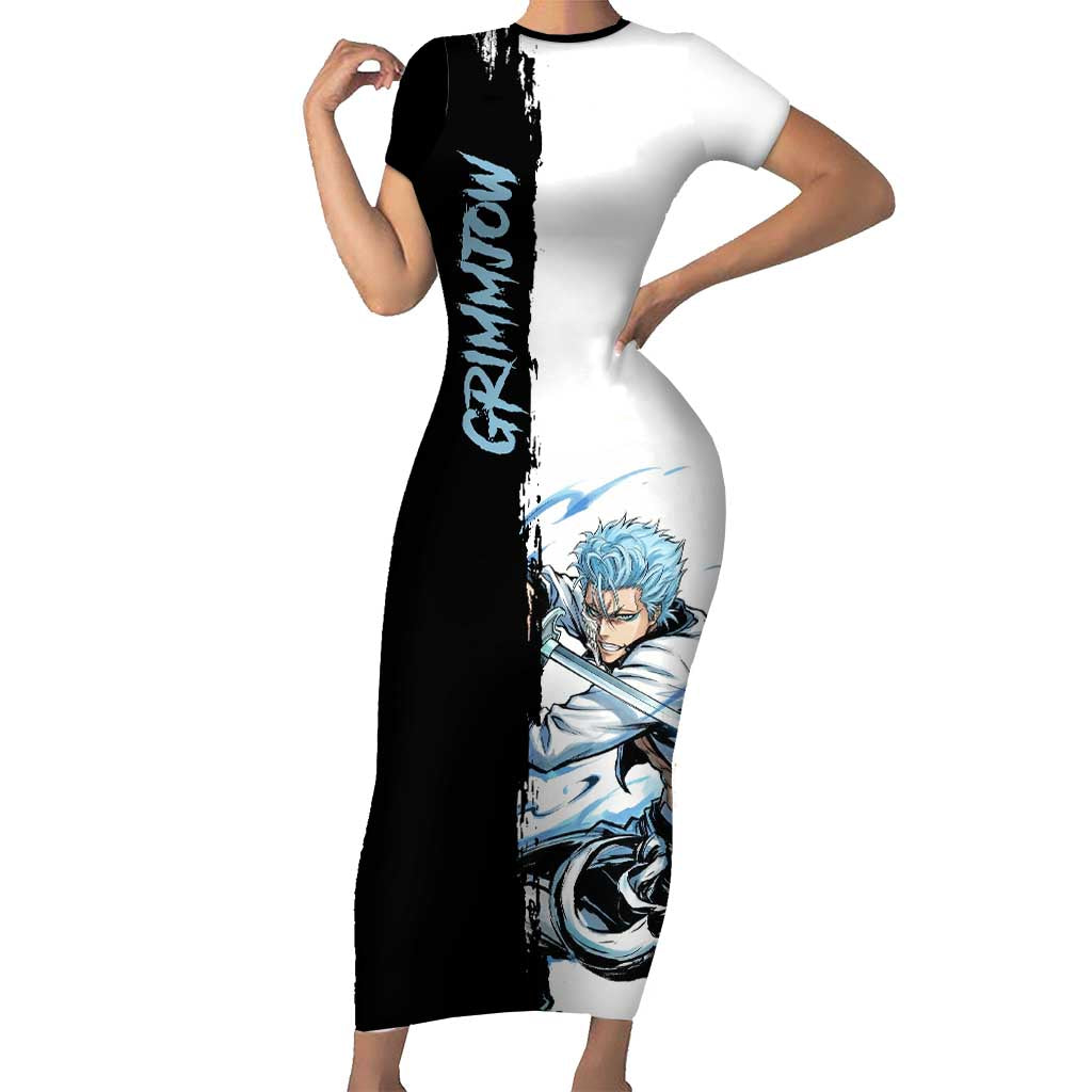 Personalized Grimmjow Jaegerjaquez Short Sleeve Bodycon Dress Ink Splash Anime Brush Style