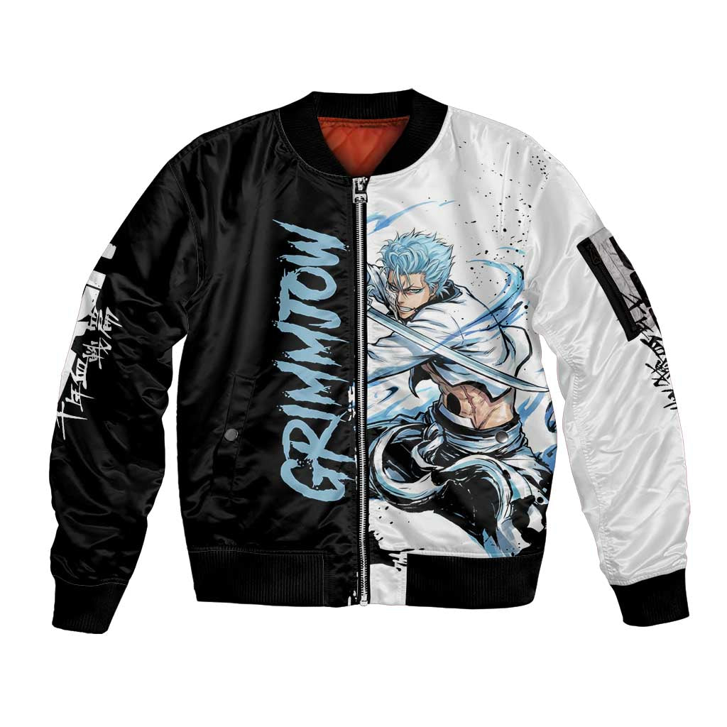 Personalized Grimmjow Jaegerjaquez Sleeve Zip Bomber Jacket Ink Splash Anime Brush Style
