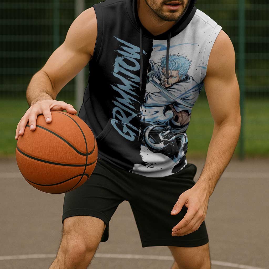 Personalized Grimmjow Jaegerjaquez Sleeveless Hoodie Ink Splash Anime Brush Style