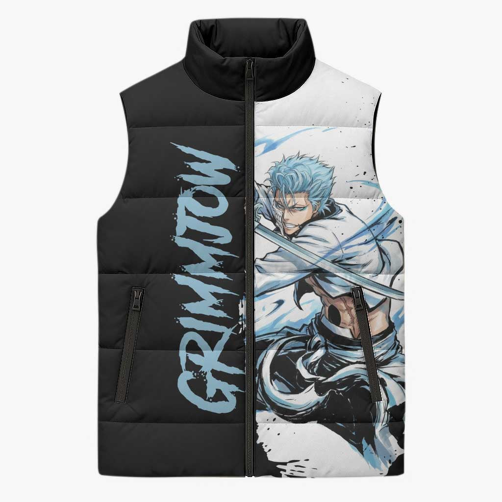 Personalized Grimmjow Jaegerjaquez Sleeveless Puffer Jacket Ink Splash Anime Brush Style