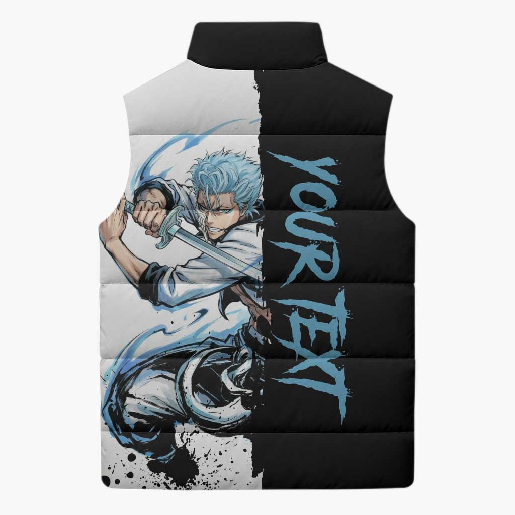 Personalized Grimmjow Jaegerjaquez Sleeveless Puffer Jacket Ink Splash Anime Brush Style