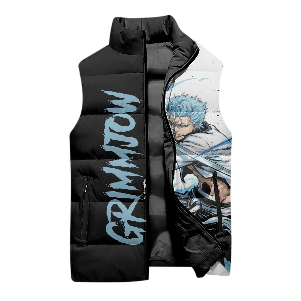 Personalized Grimmjow Jaegerjaquez Sleeveless Puffer Jacket Ink Splash Anime Brush Style