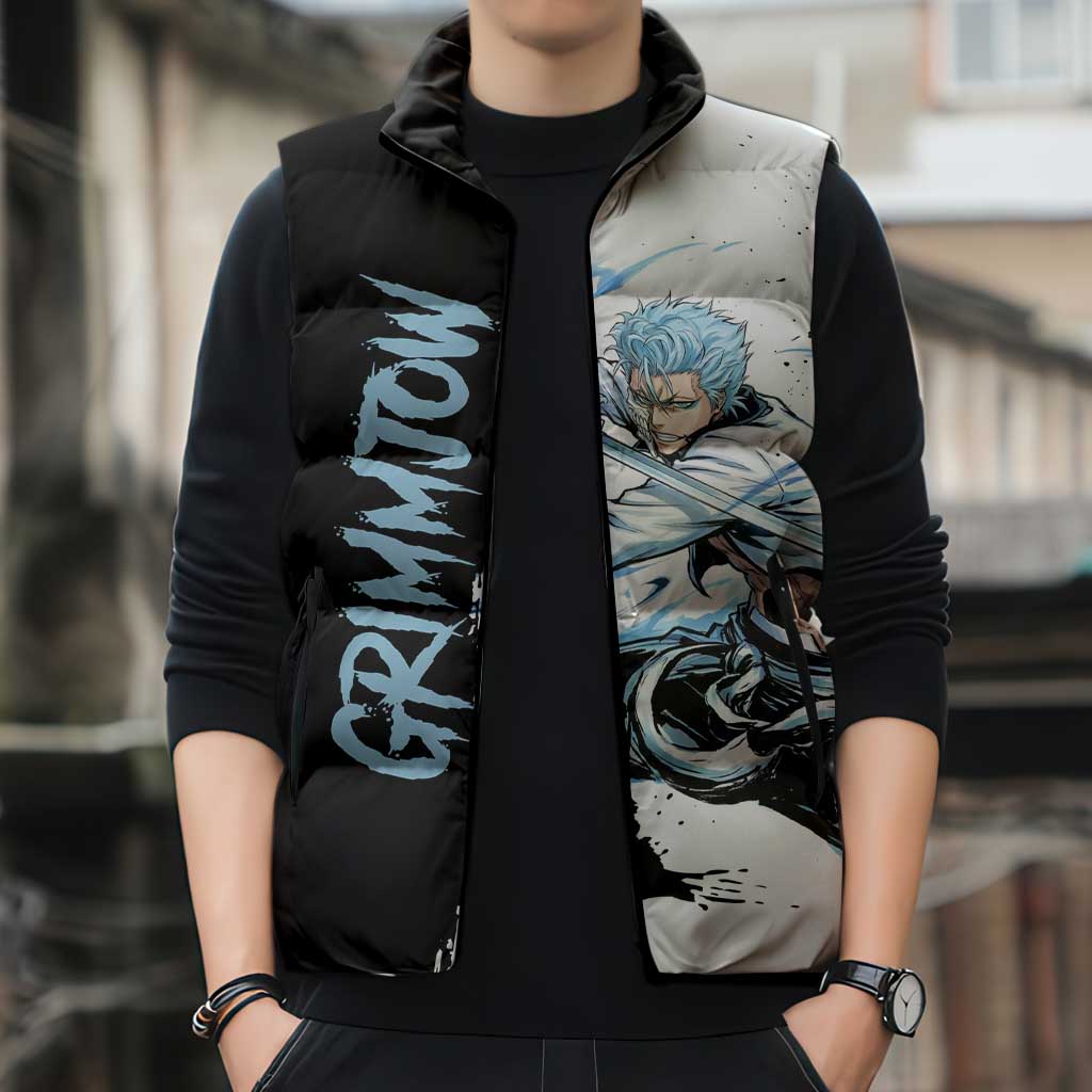 Personalized Grimmjow Jaegerjaquez Sleeveless Puffer Jacket Ink Splash Anime Brush Style