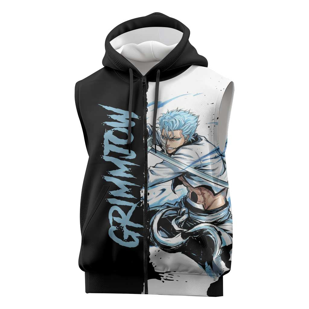 Personalized Grimmjow Jaegerjaquez Sleeveless Zip Hoodie Ink Splash Anime Brush Style