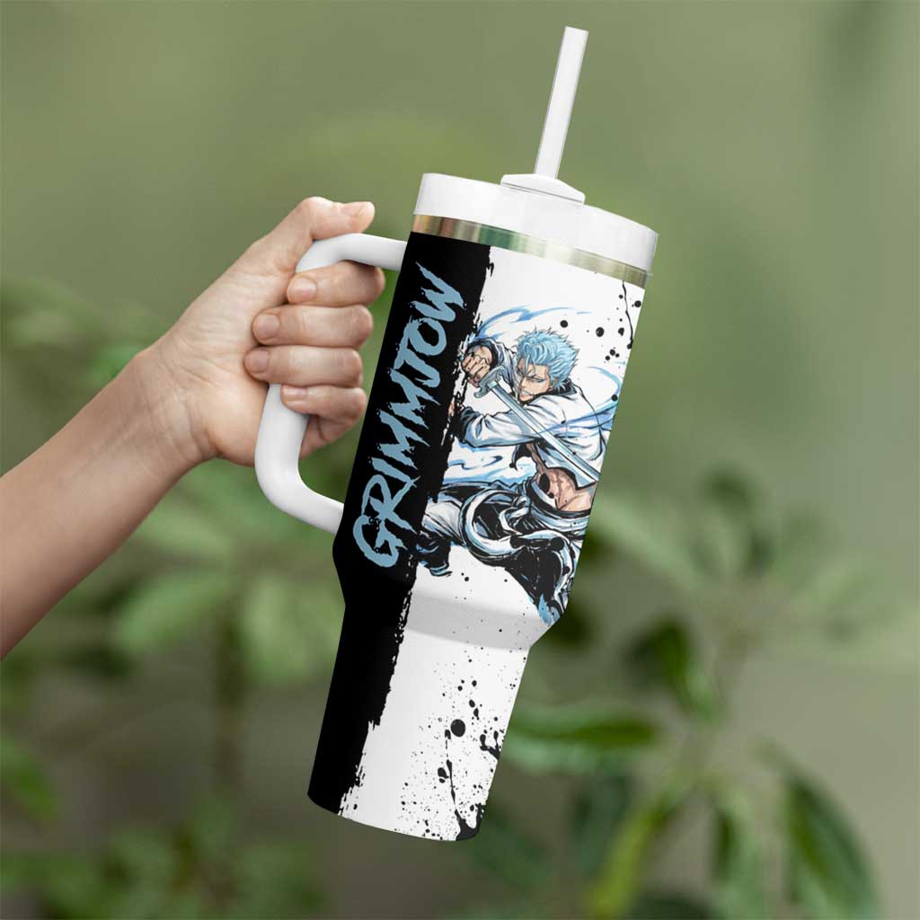 Personalized Grimmjow Jaegerjaquez Tumbler With Handle Ink Splash Anime Brush Style