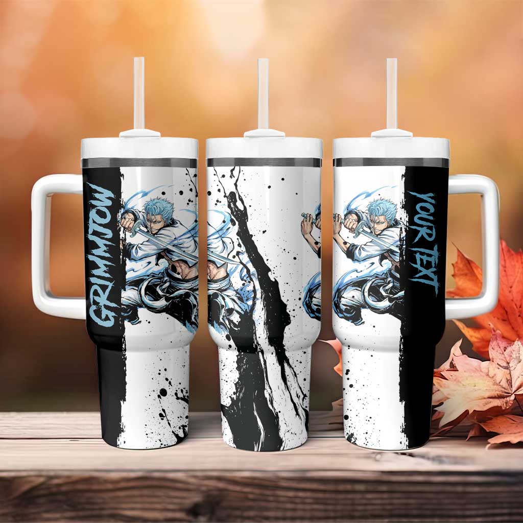 Personalized Grimmjow Jaegerjaquez Tumbler With Handle Ink Splash Anime Brush Style