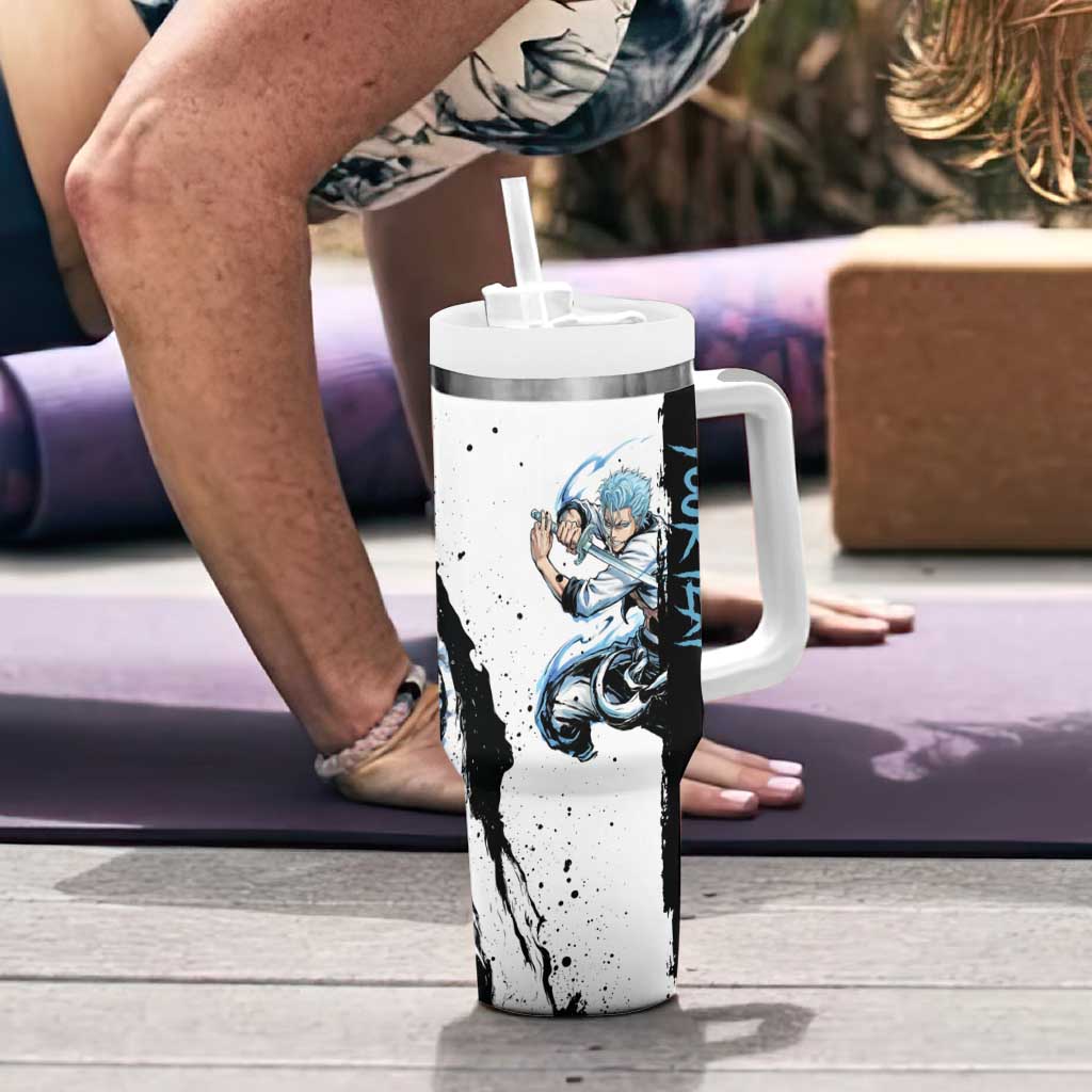 Personalized Grimmjow Jaegerjaquez Tumbler With Handle Ink Splash Anime Brush Style