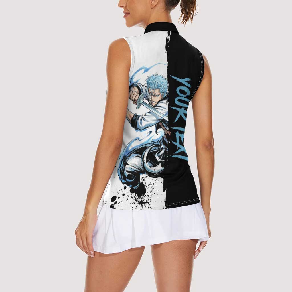 Personalized Grimmjow Jaegerjaquez Women Sleeveless Polo Shirt Ink Splash Anime Brush Style