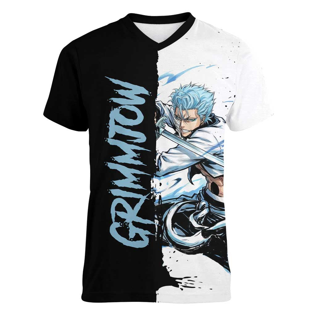 Personalized Grimmjow Jaegerjaquez Women V-Neck T-Shirt Ink Splash Anime Brush Style