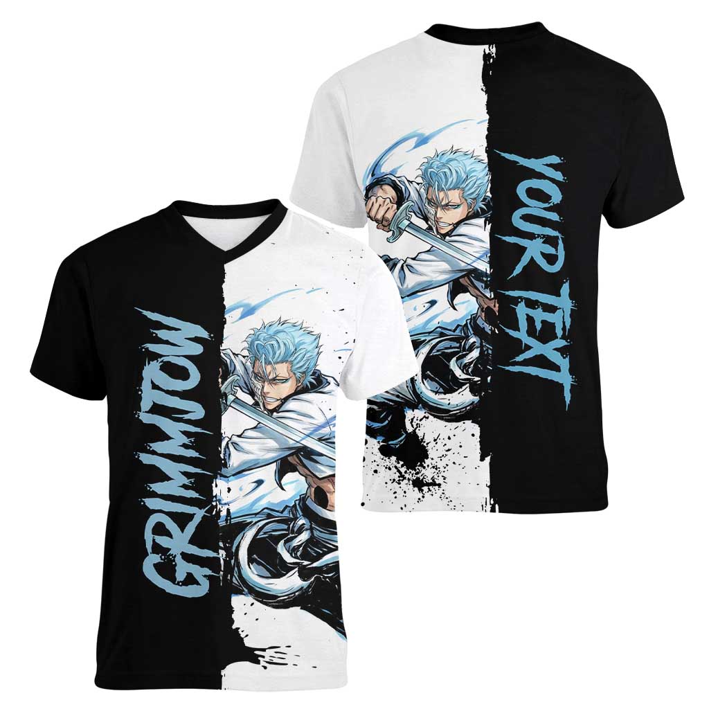 Personalized Grimmjow Jaegerjaquez Women V-Neck T-Shirt Ink Splash Anime Brush Style