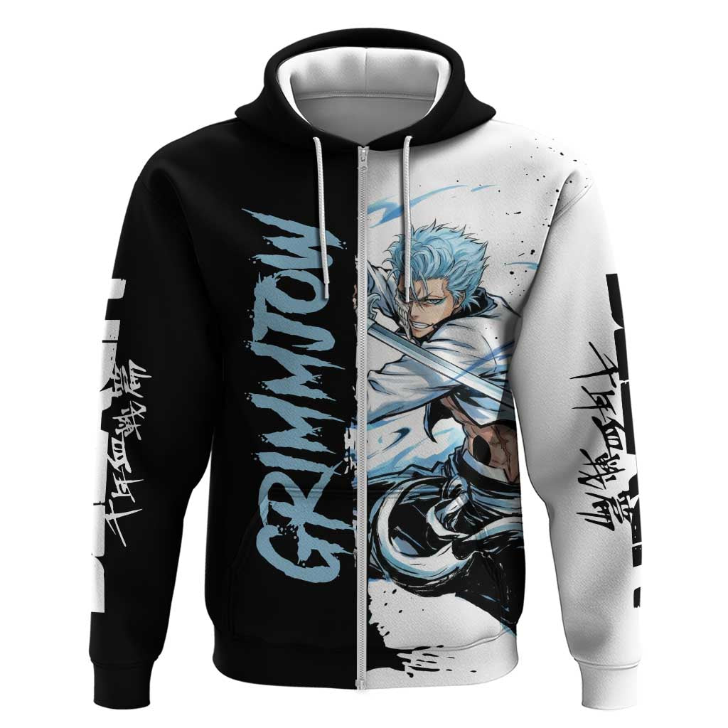 Personalized Grimmjow Jaegerjaquez Zip Hoodie Ink Splash Anime Brush Style