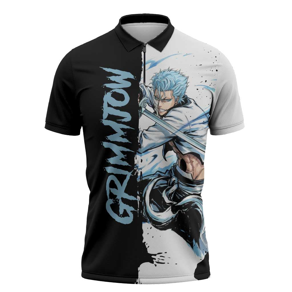 Personalized Grimmjow Jaegerjaquez Zipper Polo Shirt Ink Splash Anime Brush Style