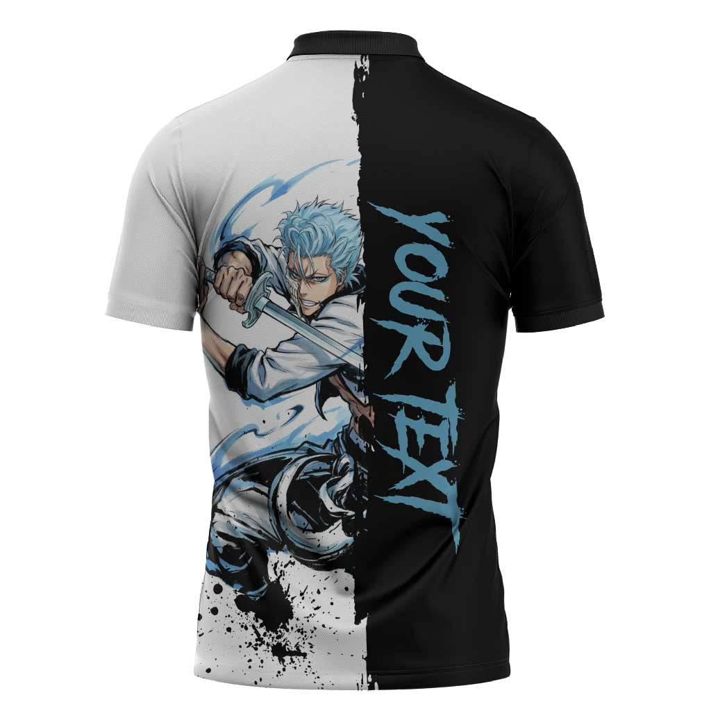 Personalized Grimmjow Jaegerjaquez Zipper Polo Shirt Ink Splash Anime Brush Style