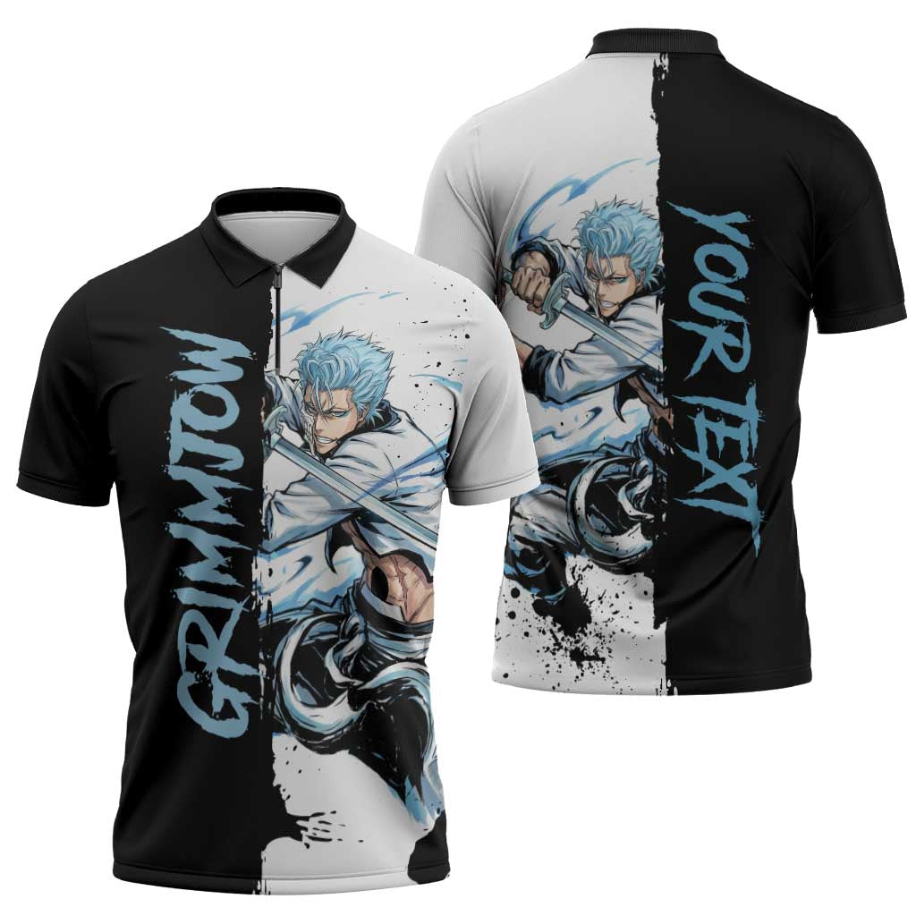 Personalized Grimmjow Jaegerjaquez Zipper Polo Shirt Ink Splash Anime Brush Style