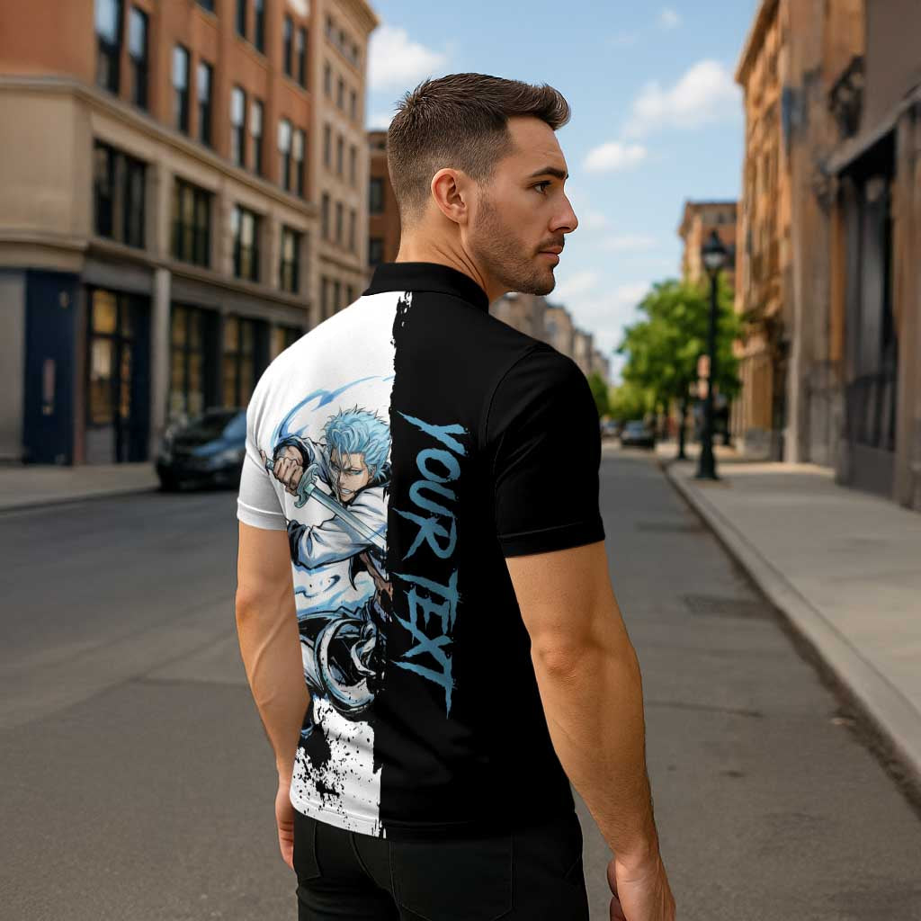 Personalized Grimmjow Jaegerjaquez Zipper Polo Shirt Ink Splash Anime Brush Style