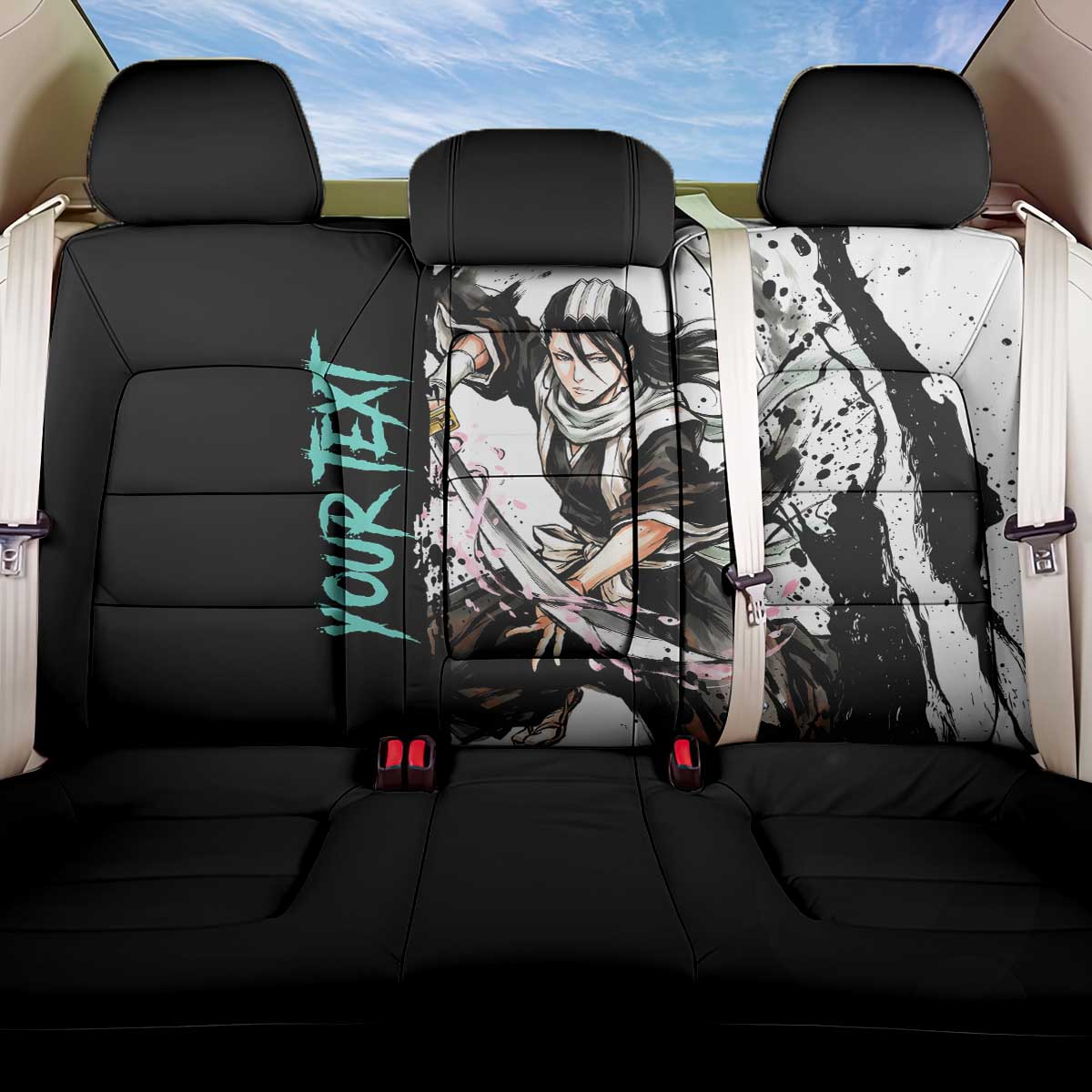 Personalized Byakuya Kuchiki Back Car Seat Cover Ink Splash Anime Brush Style