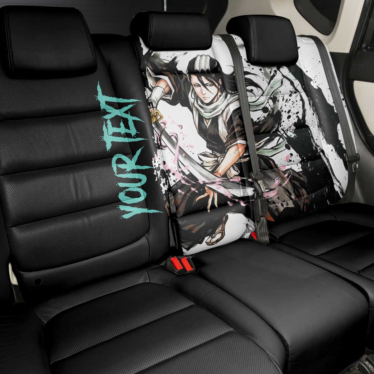 Personalized Byakuya Kuchiki Back Car Seat Cover Ink Splash Anime Brush Style