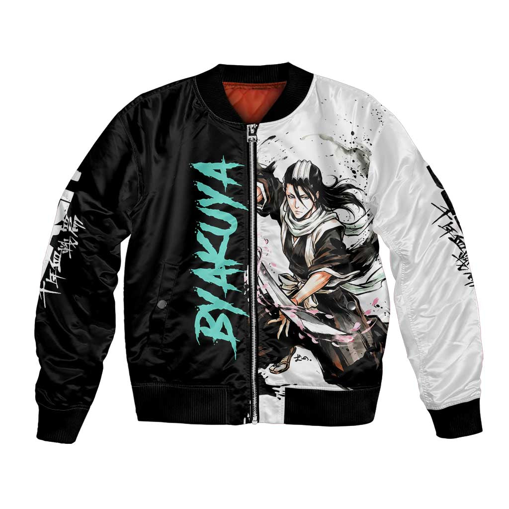 Personalized Byakuya Kuchiki Bomber Jacket Ink Splash Anime Brush Style