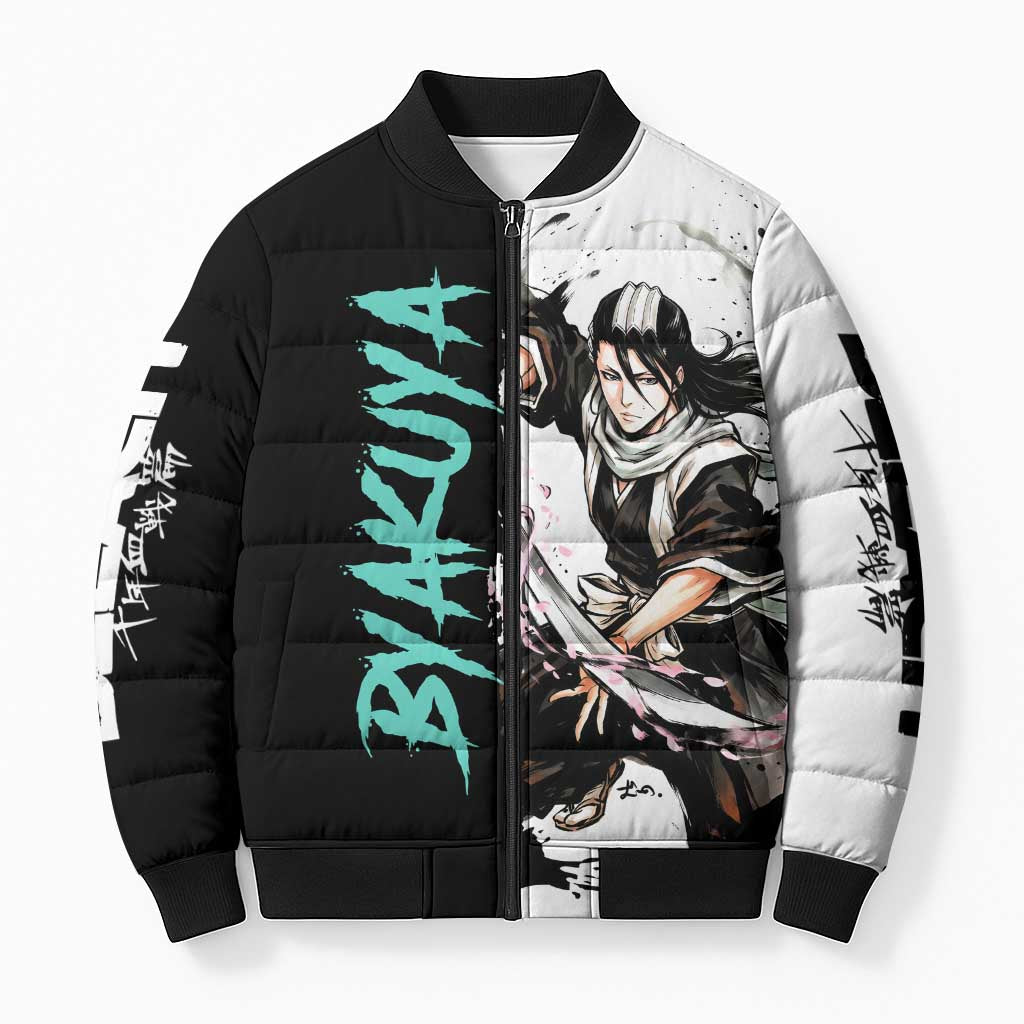 Personalized Byakuya Kuchiki Bomber Puffer Jacket Ink Splash Anime Brush Style