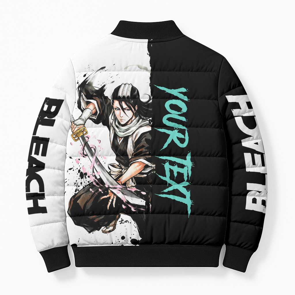 Personalized Byakuya Kuchiki Bomber Puffer Jacket Ink Splash Anime Brush Style