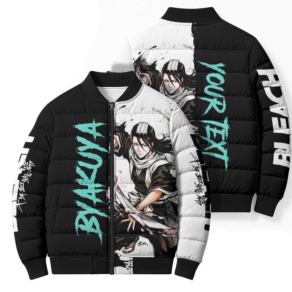 Personalized Byakuya Kuchiki Bomber Puffer Jacket Ink Splash Anime Brush Style