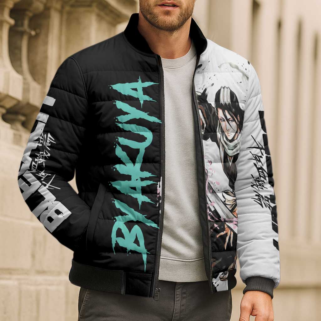 Personalized Byakuya Kuchiki Bomber Puffer Jacket Ink Splash Anime Brush Style