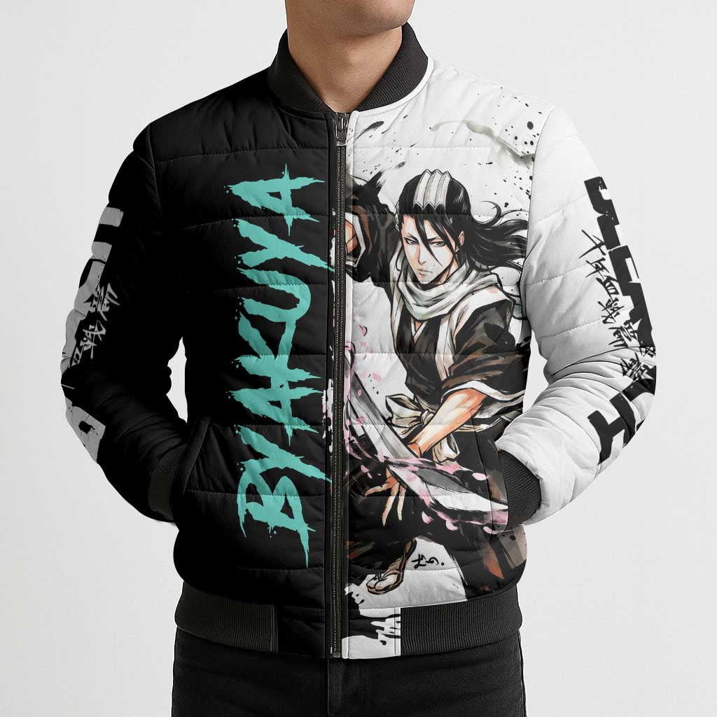 Personalized Byakuya Kuchiki Bomber Puffer Jacket Ink Splash Anime Brush Style