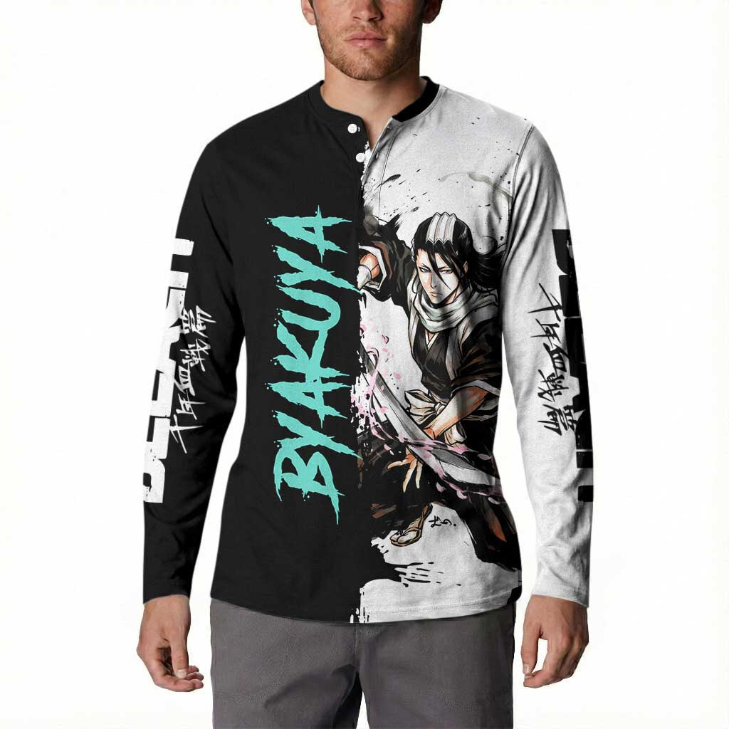 Personalized Byakuya Kuchiki Button Sweatshirt Ink Splash Anime Brush Style