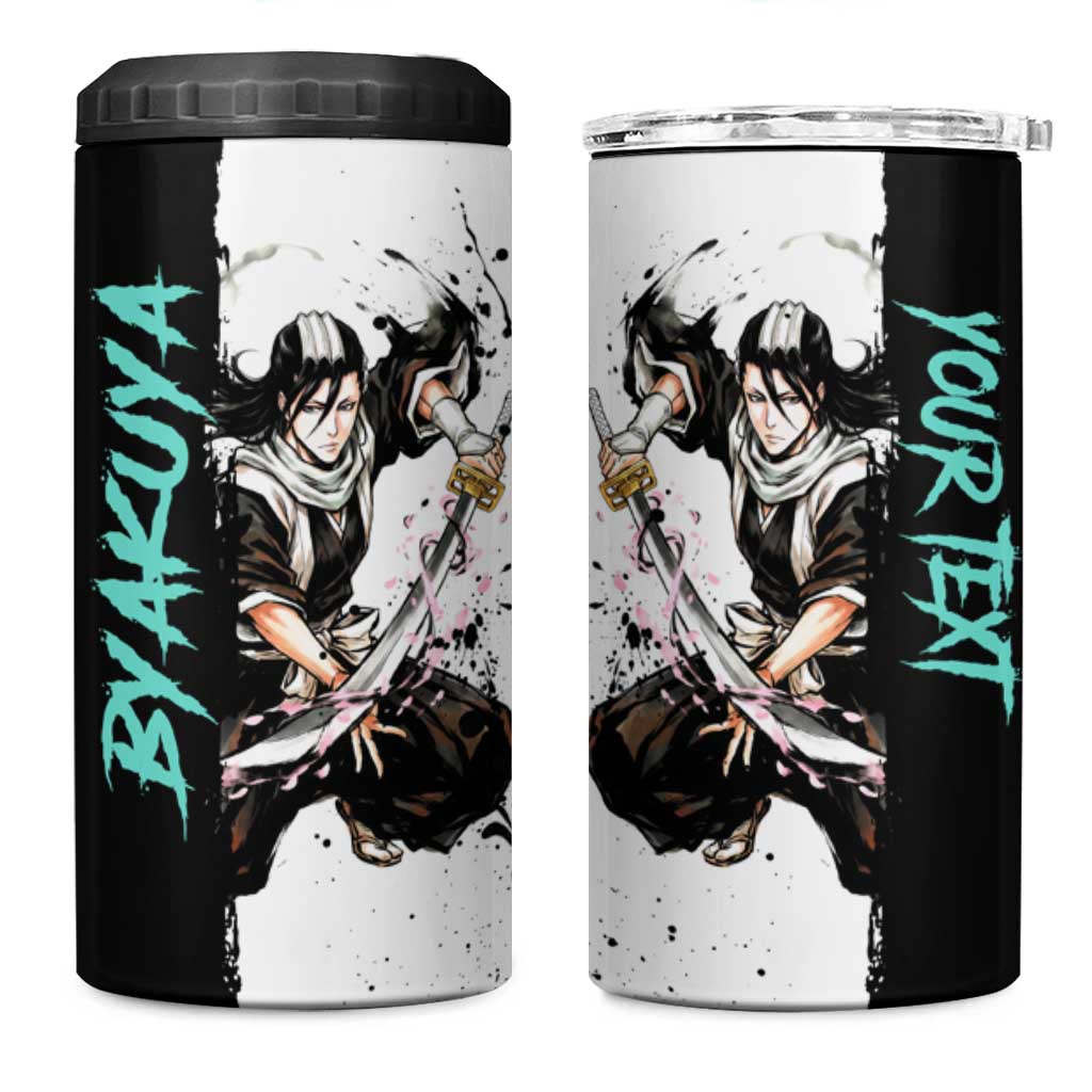Personalized Byakuya Kuchiki 4 in 1 Can Cooler Tumbler Ink Splash Anime Brush Style