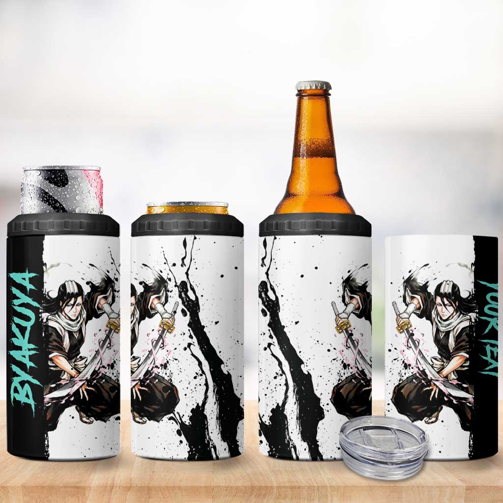 Personalized Byakuya Kuchiki 4 in 1 Can Cooler Tumbler Ink Splash Anime Brush Style