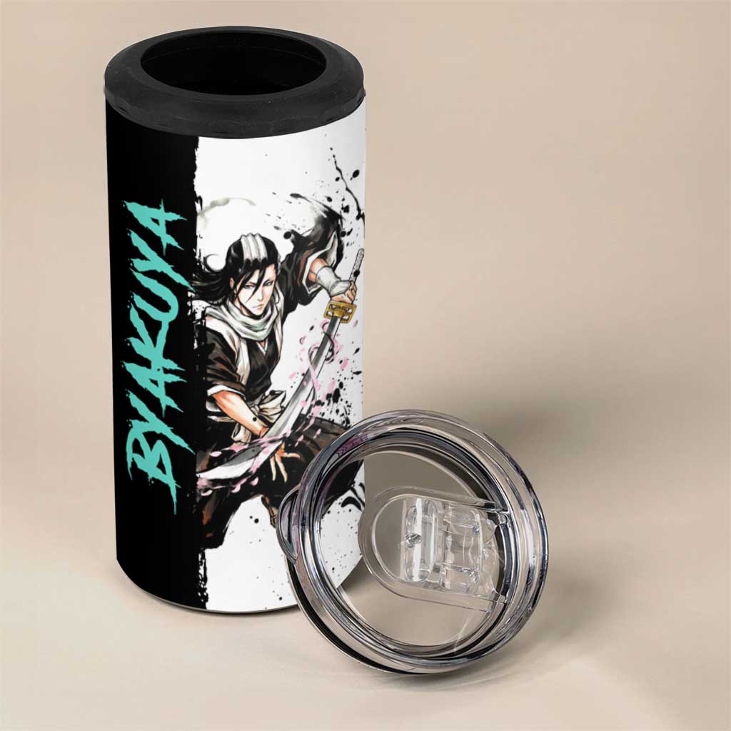 Personalized Byakuya Kuchiki 4 in 1 Can Cooler Tumbler Ink Splash Anime Brush Style