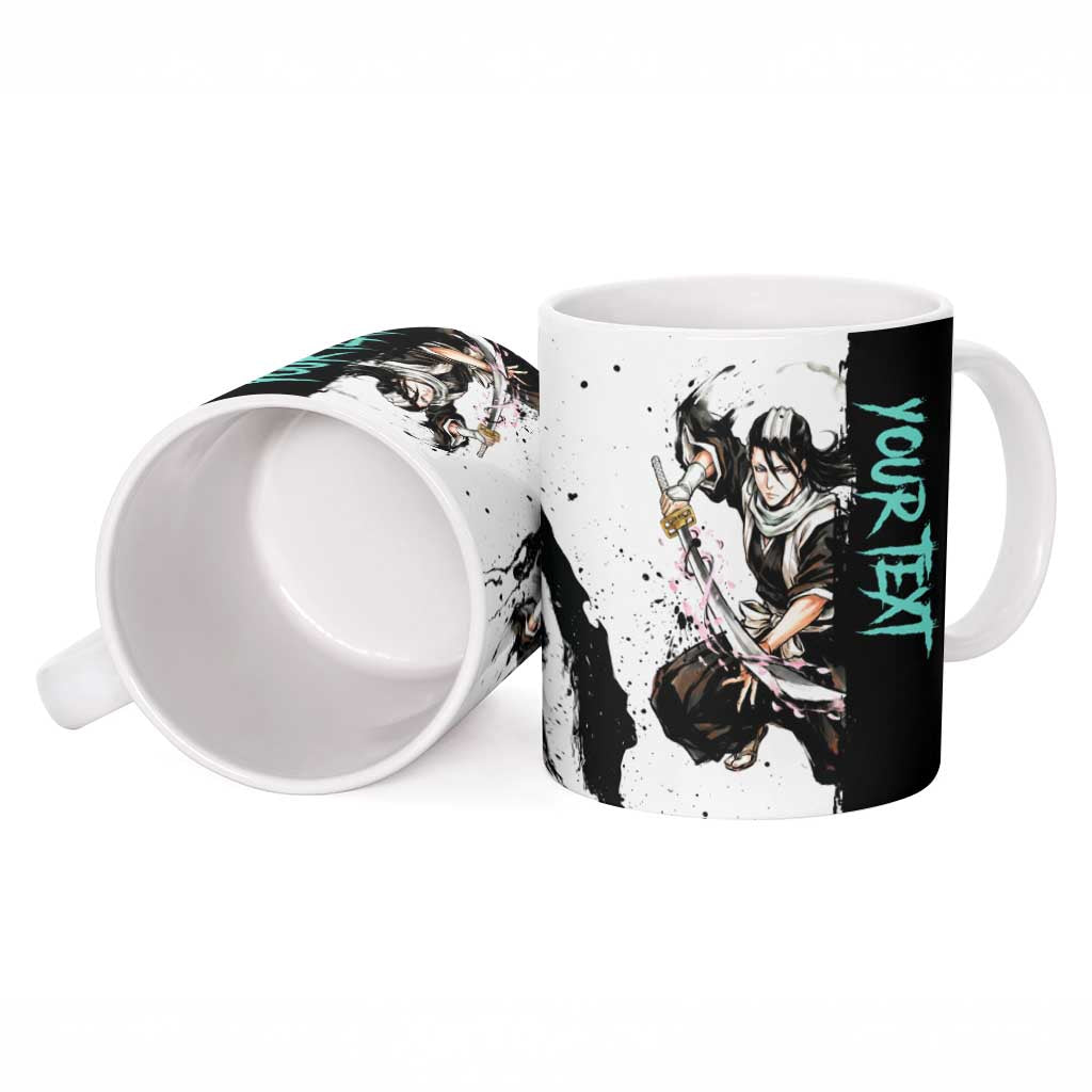 Personalized Byakuya Kuchiki Ceramic Mug Ink Splash Anime Brush Style