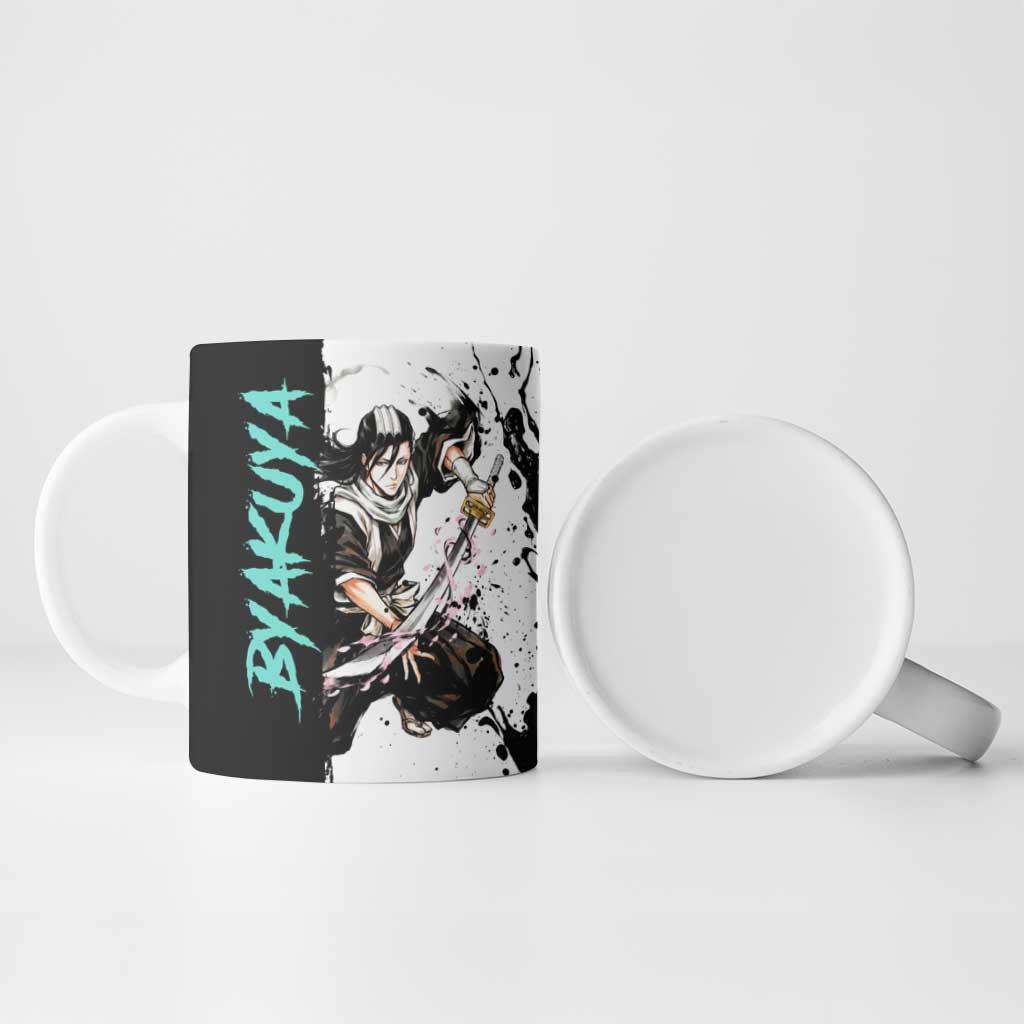 Personalized Byakuya Kuchiki Ceramic Mug Ink Splash Anime Brush Style