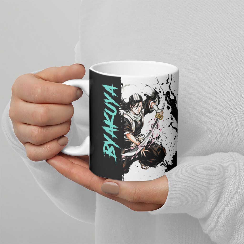 Personalized Byakuya Kuchiki Ceramic Mug Ink Splash Anime Brush Style