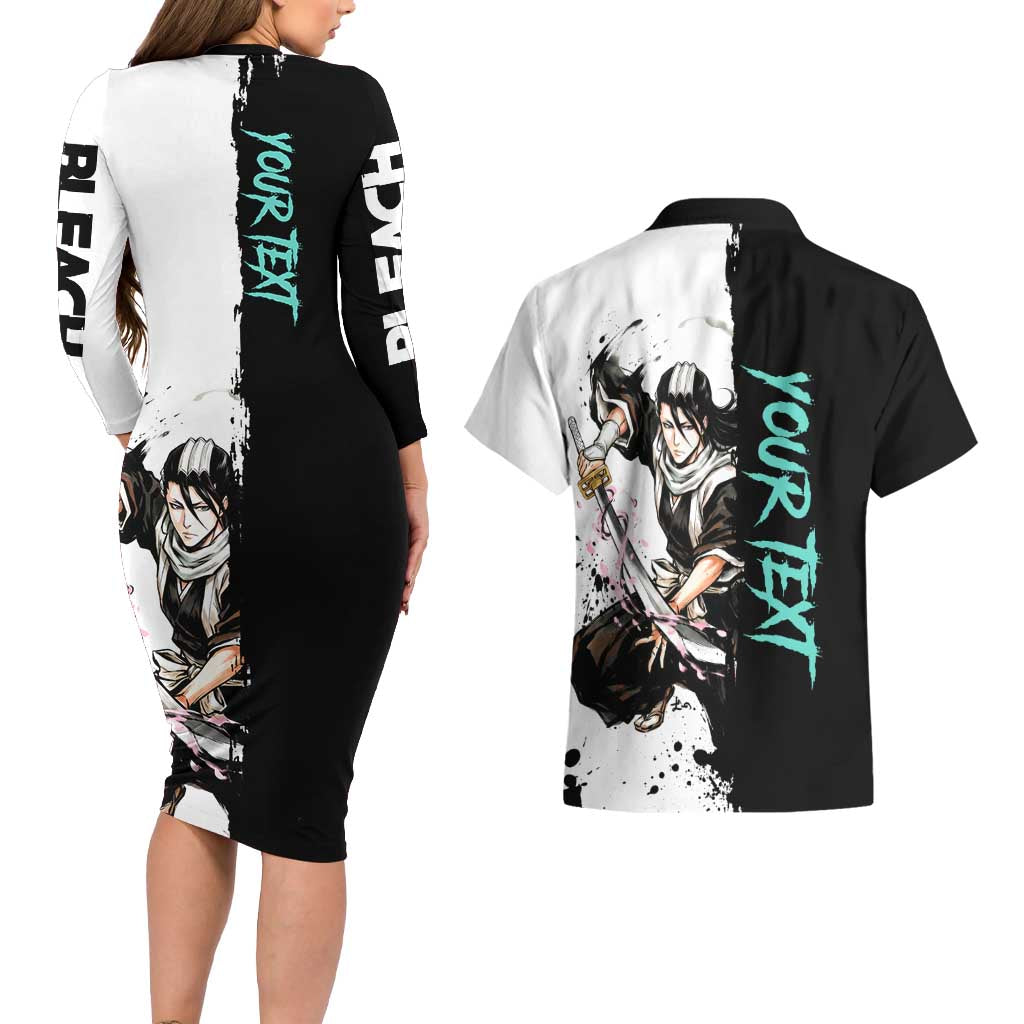 Personalized Byakuya Kuchiki Couples Matching Long Sleeve Bodycon Dress and Hawaiian Shirt Ink Splash Anime Brush Style