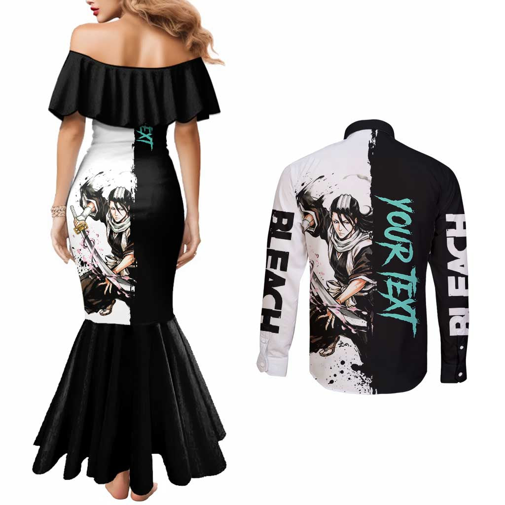 Personalized Byakuya Kuchiki Couples Matching Mermaid Dress and Long Sleeve Button Shirt Ink Splash Anime Brush Style