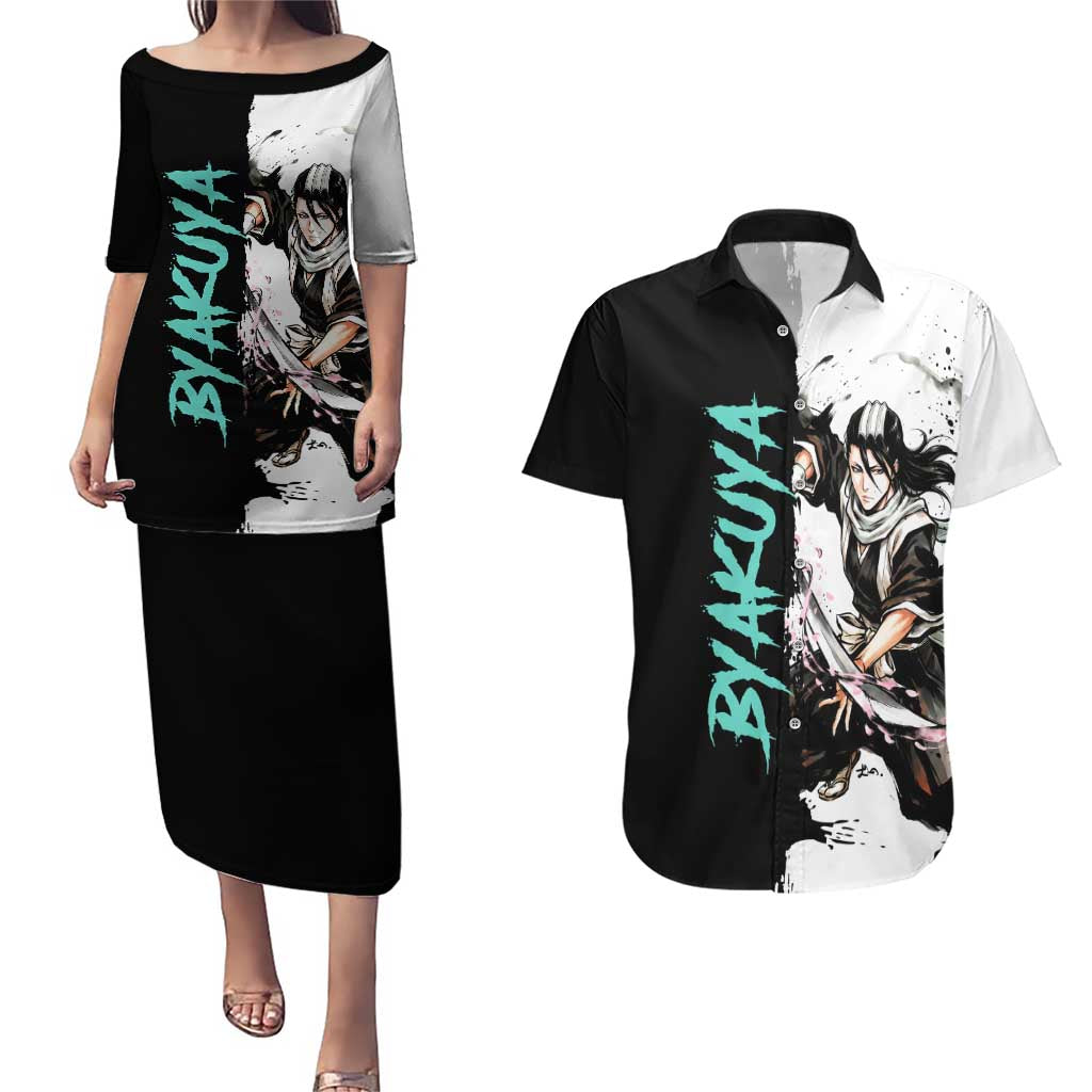 Personalized Byakuya Kuchiki Couples Matching Puletasi and Hawaiian Shirt Ink Splash Anime Brush Style