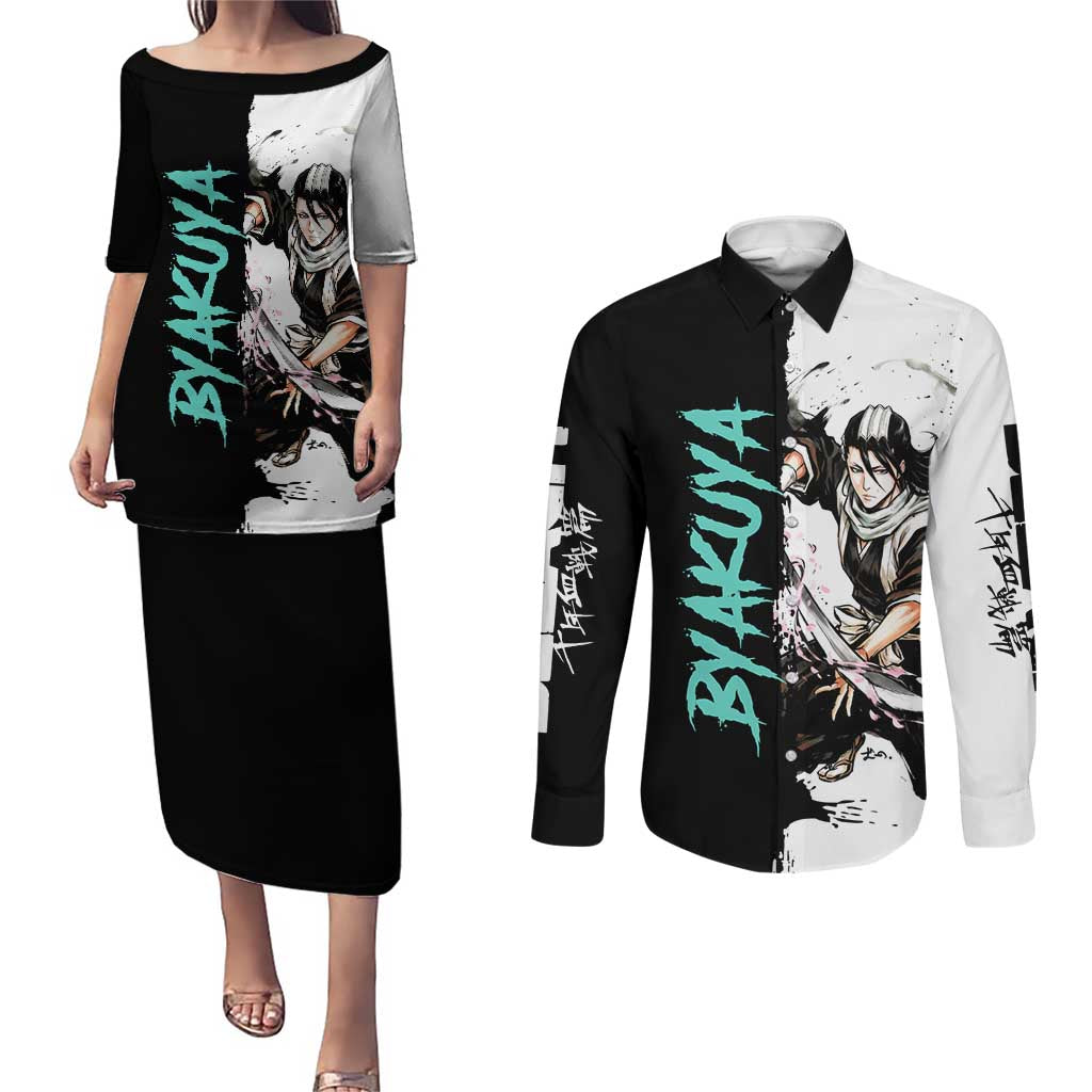 Personalized Byakuya Kuchiki Couples Matching Puletasi and Long Sleeve Button Shirt Ink Splash Anime Brush Style
