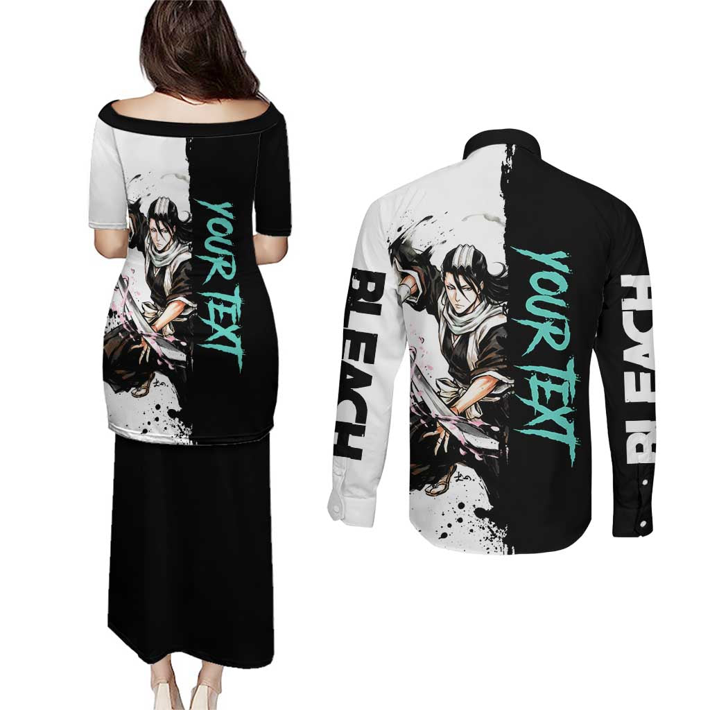 Personalized Byakuya Kuchiki Couples Matching Puletasi and Long Sleeve Button Shirt Ink Splash Anime Brush Style