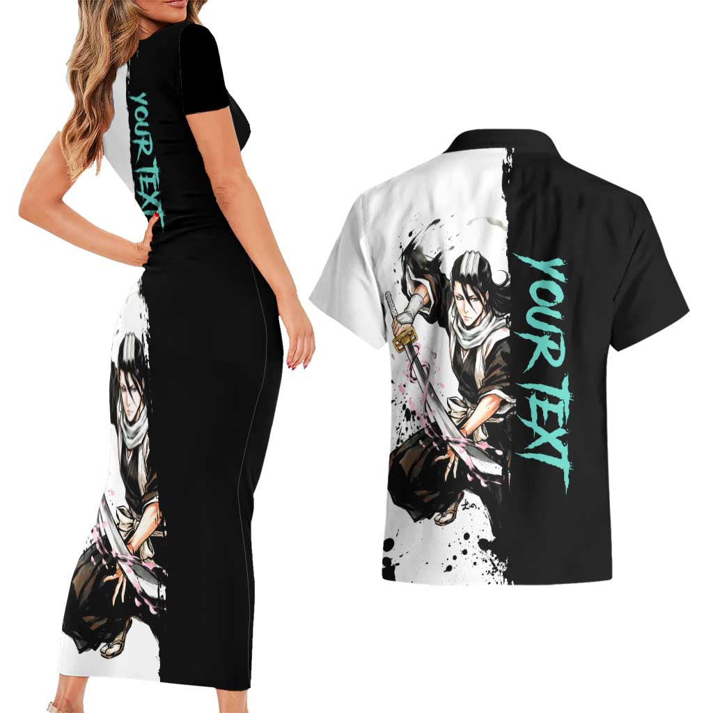 Personalized Byakuya Kuchiki Couples Matching Short Sleeve Bodycon Dress and Hawaiian Shirt Ink Splash Anime Brush Style