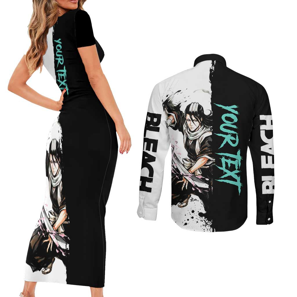 Personalized Byakuya Kuchiki Couples Matching Short Sleeve Bodycon Dress and Long Sleeve Button Shirt Ink Splash Anime Brush Style