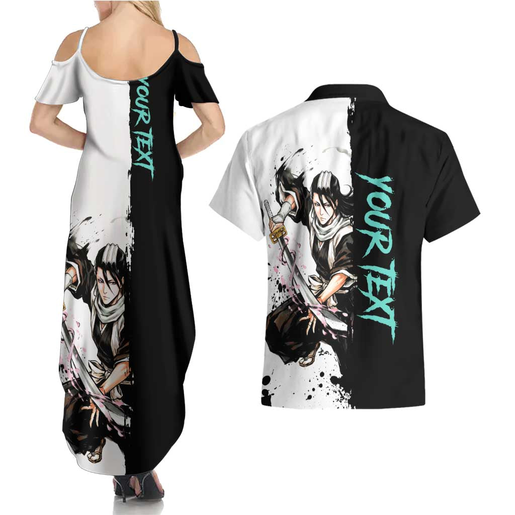 Personalized Byakuya Kuchiki Couples Matching Summer Maxi Dress and Hawaiian Shirt Ink Splash Anime Brush Style