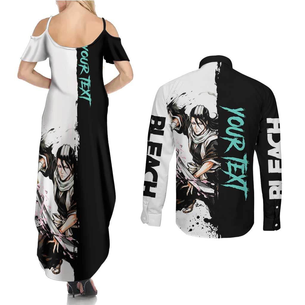 Personalized Byakuya Kuchiki Couples Matching Summer Maxi Dress and Long Sleeve Button Shirt Ink Splash Anime Brush Style